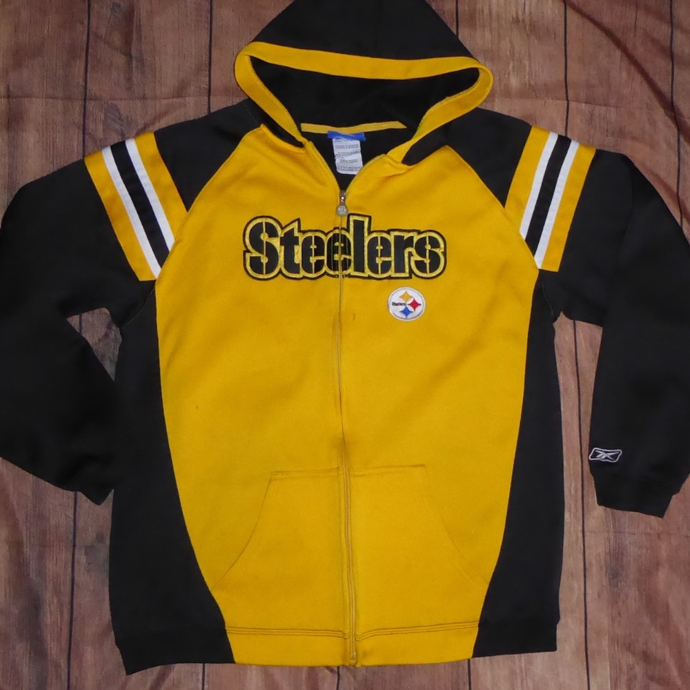 VINTAGE PITTSBURGH STEELERS JACKET ZIP HOODIE MESH EMBROIDERY NFL YOUTH XL 18/20